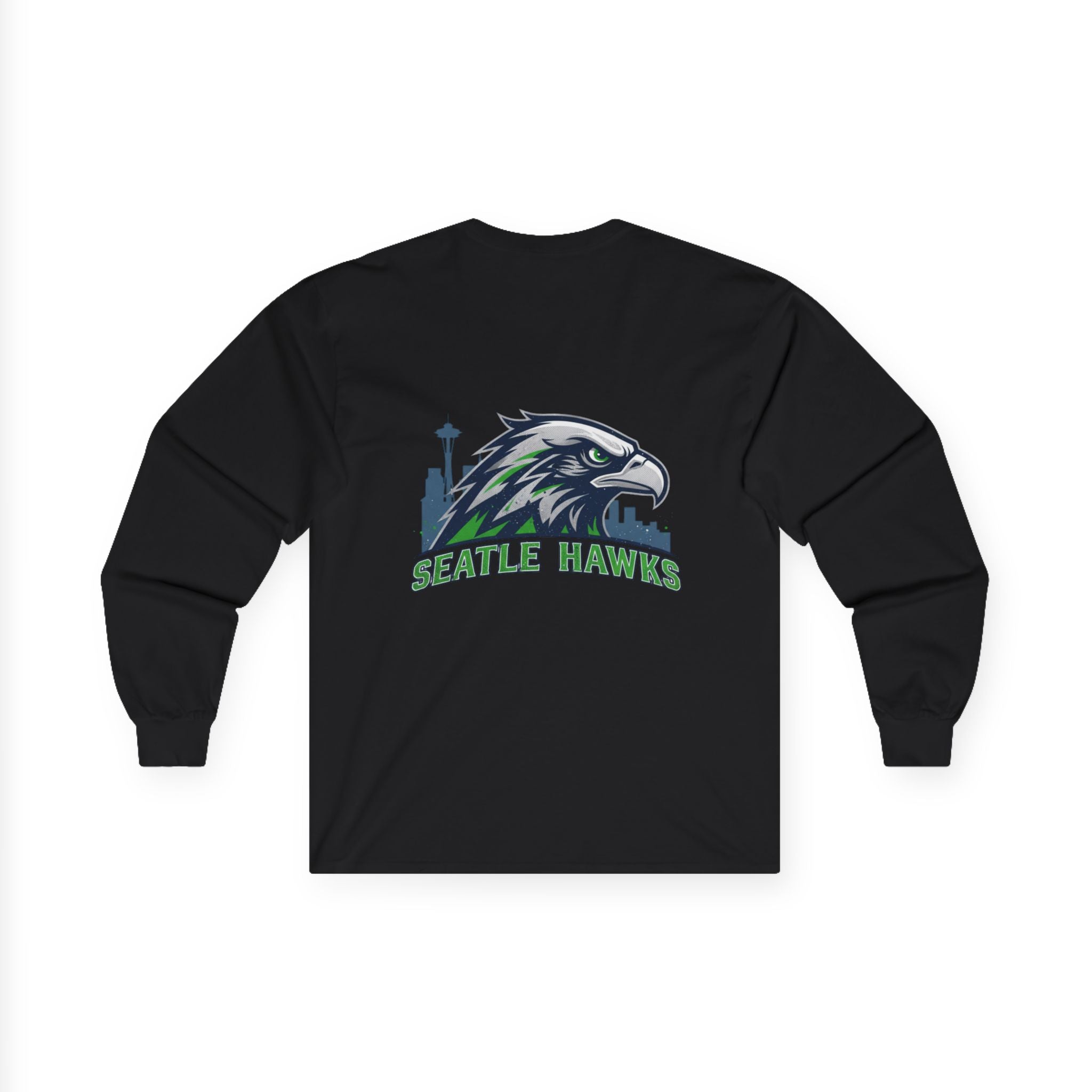 Seattle Seahawks Graphic Long Sleeve Tee — Night Skyline & Hawk Logo