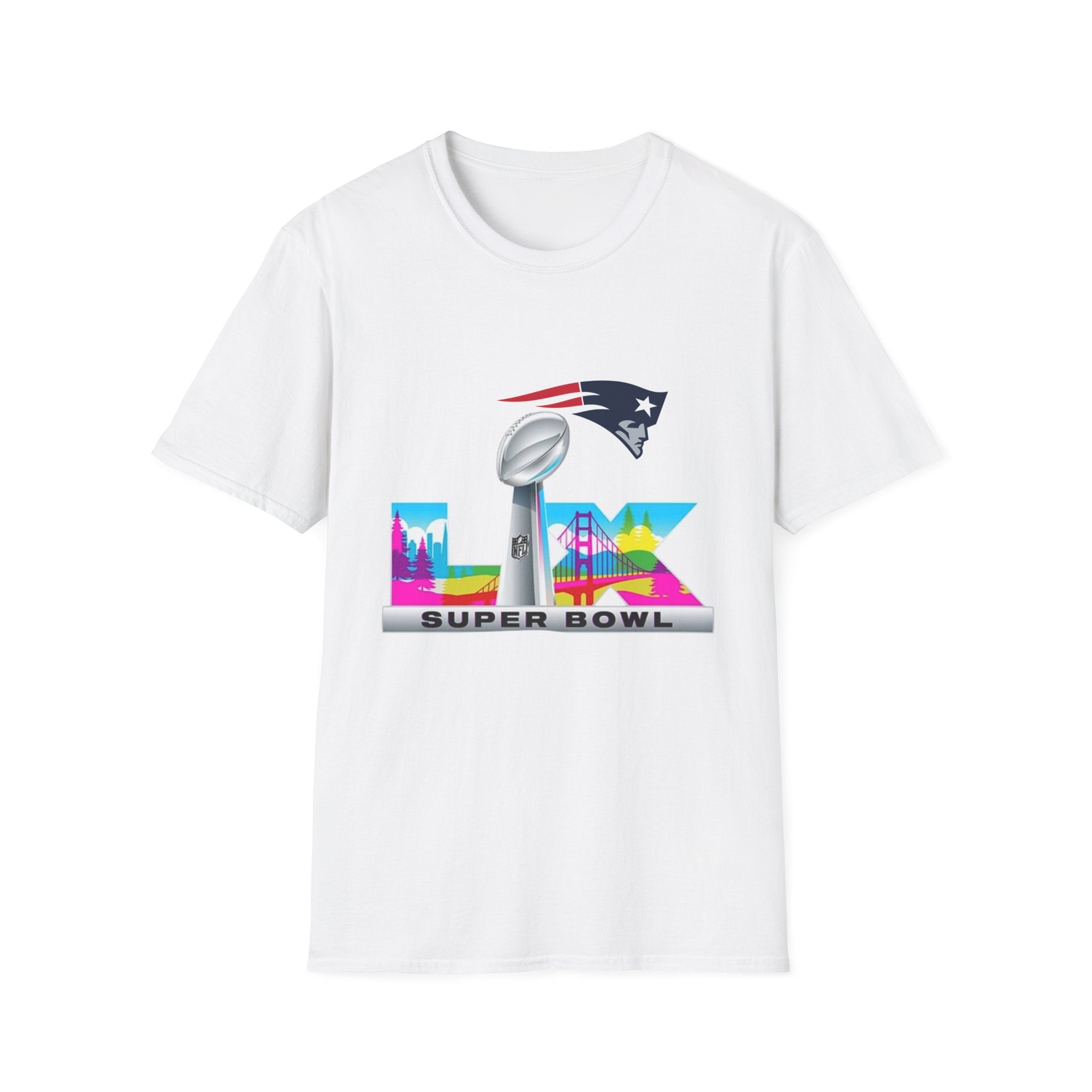 Super Bowl LIX Patriots Logo T-Shirt — Lombardi Trophy & City Skyline Football Tee