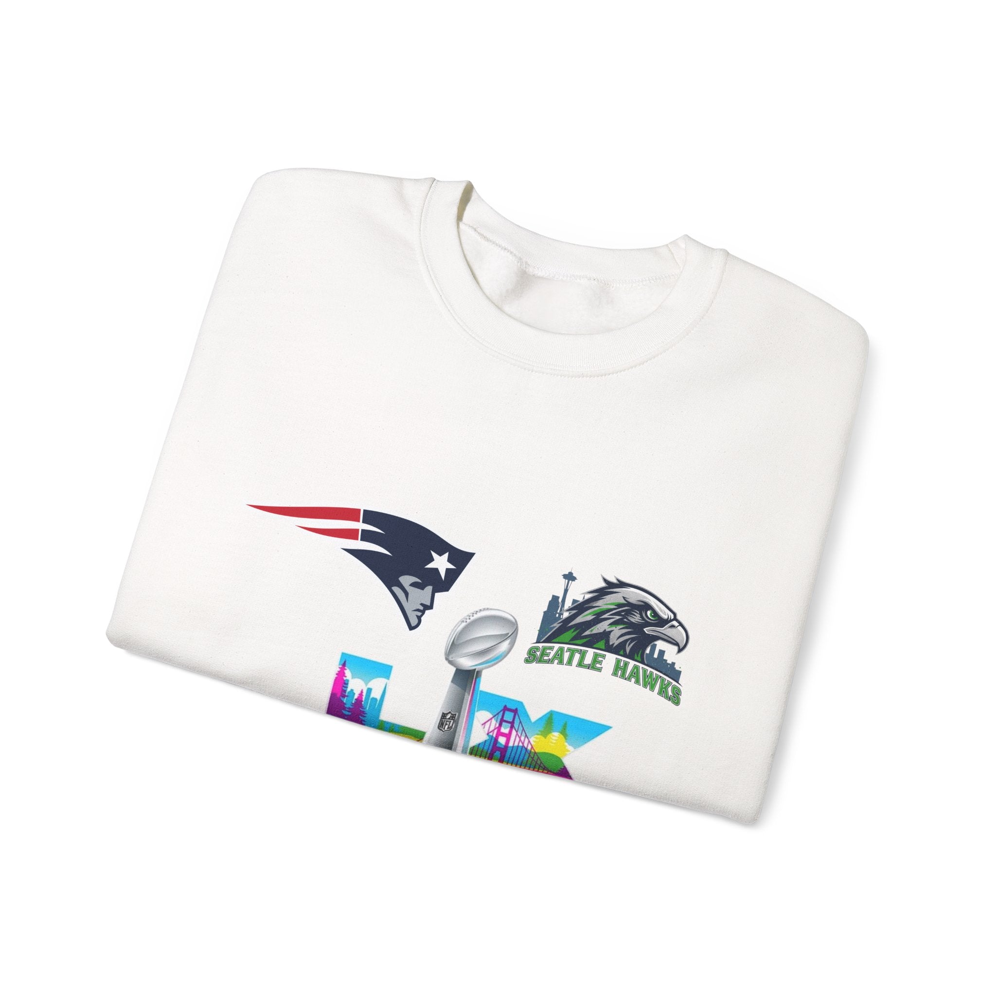 Crewneck Sweatshirt — Minimal NFL Sleeve Logos (Seahawks & Patriots)