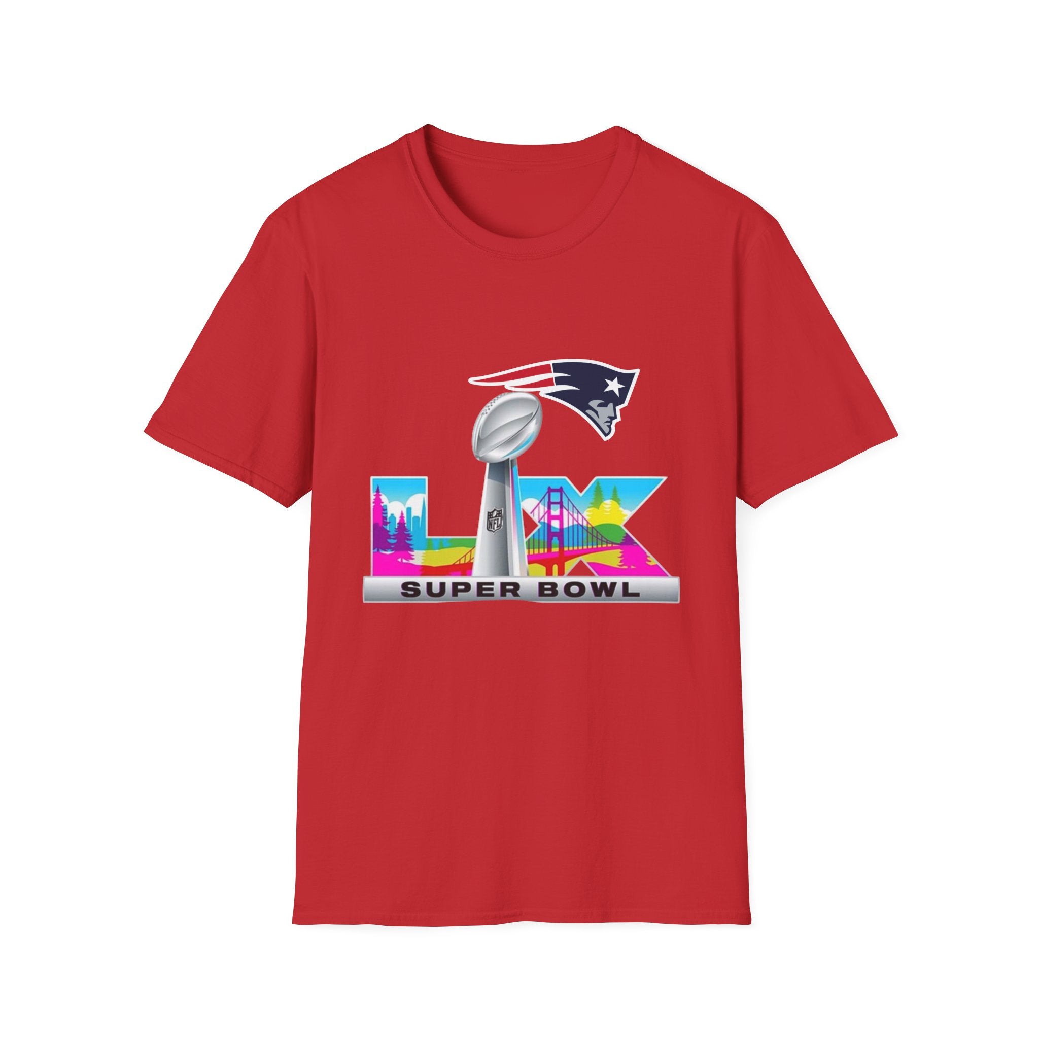 Super Bowl LIX Patriots Logo T-Shirt — Lombardi Trophy & City Skyline Football Tee