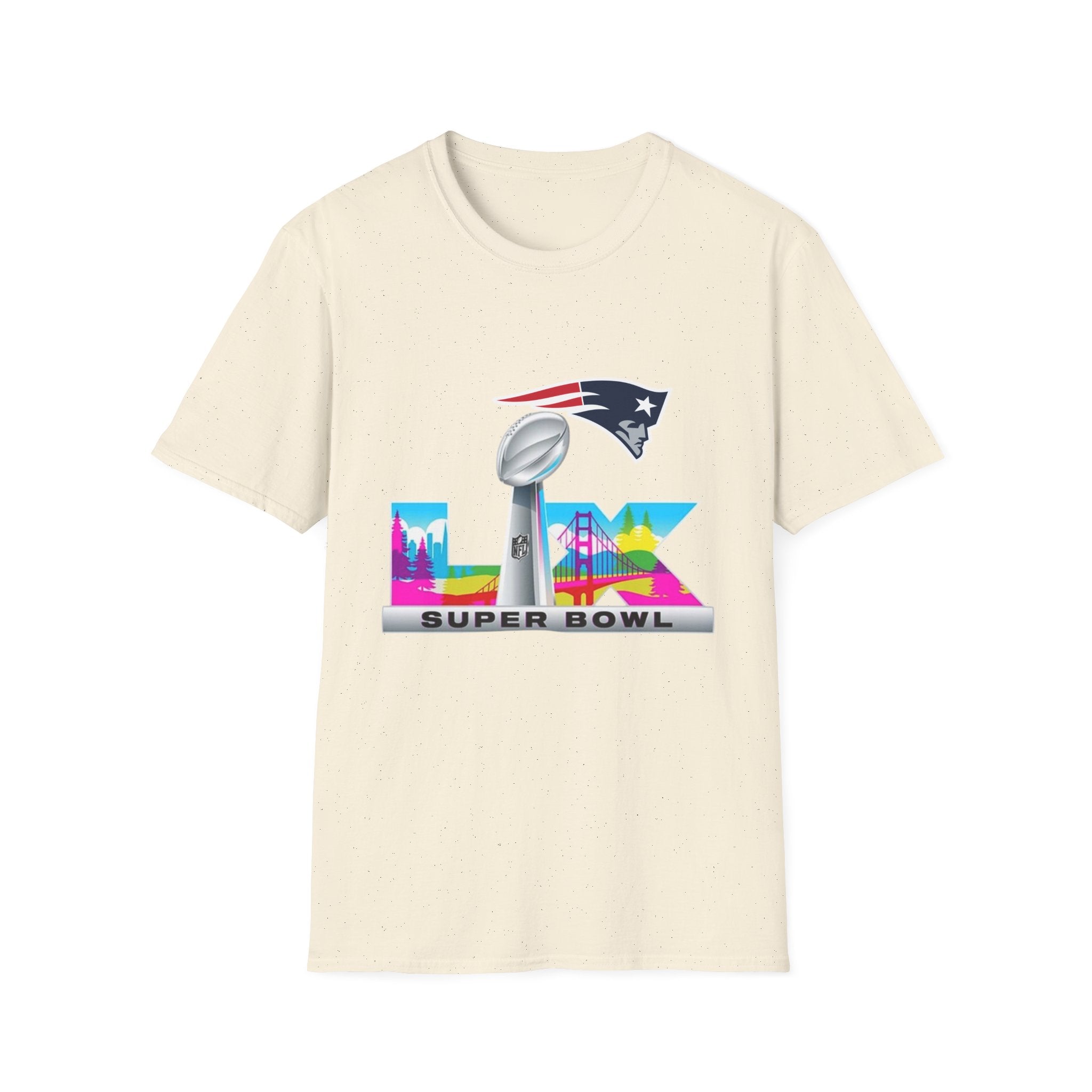 Super Bowl LIX Patriots Logo T-Shirt — Lombardi Trophy & City Skyline Football Tee