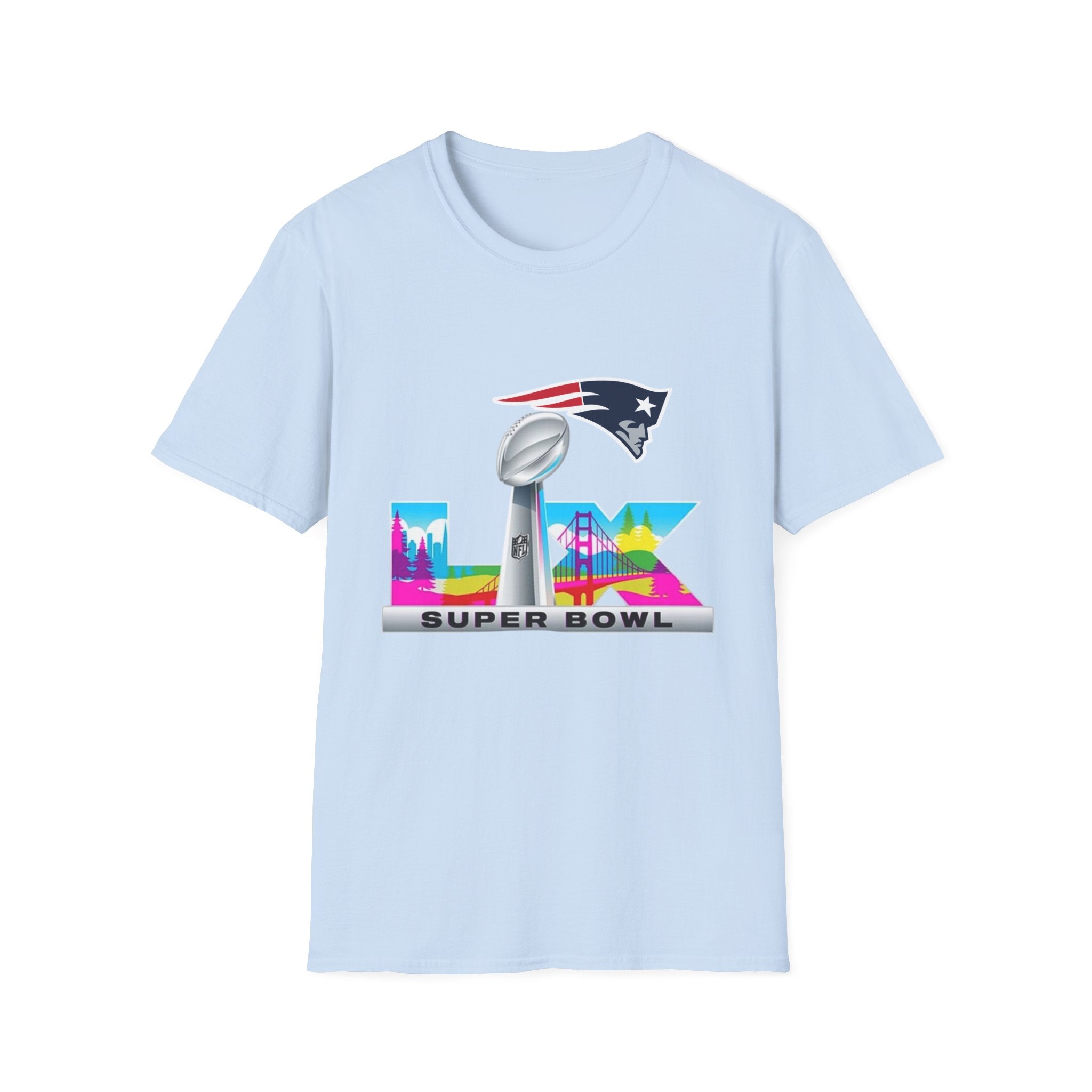 Super Bowl LIX Patriots Logo T-Shirt — Lombardi Trophy & City Skyline Football Tee