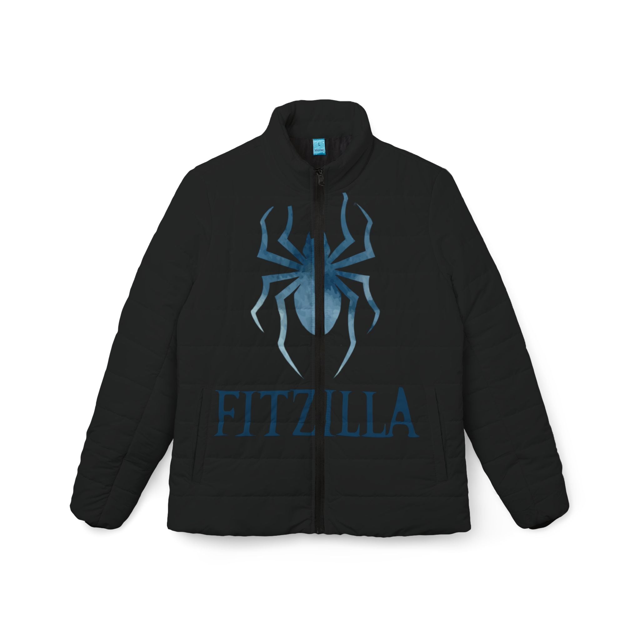 Fitzilla Blue Spider Logo Women's Puffer Jacket