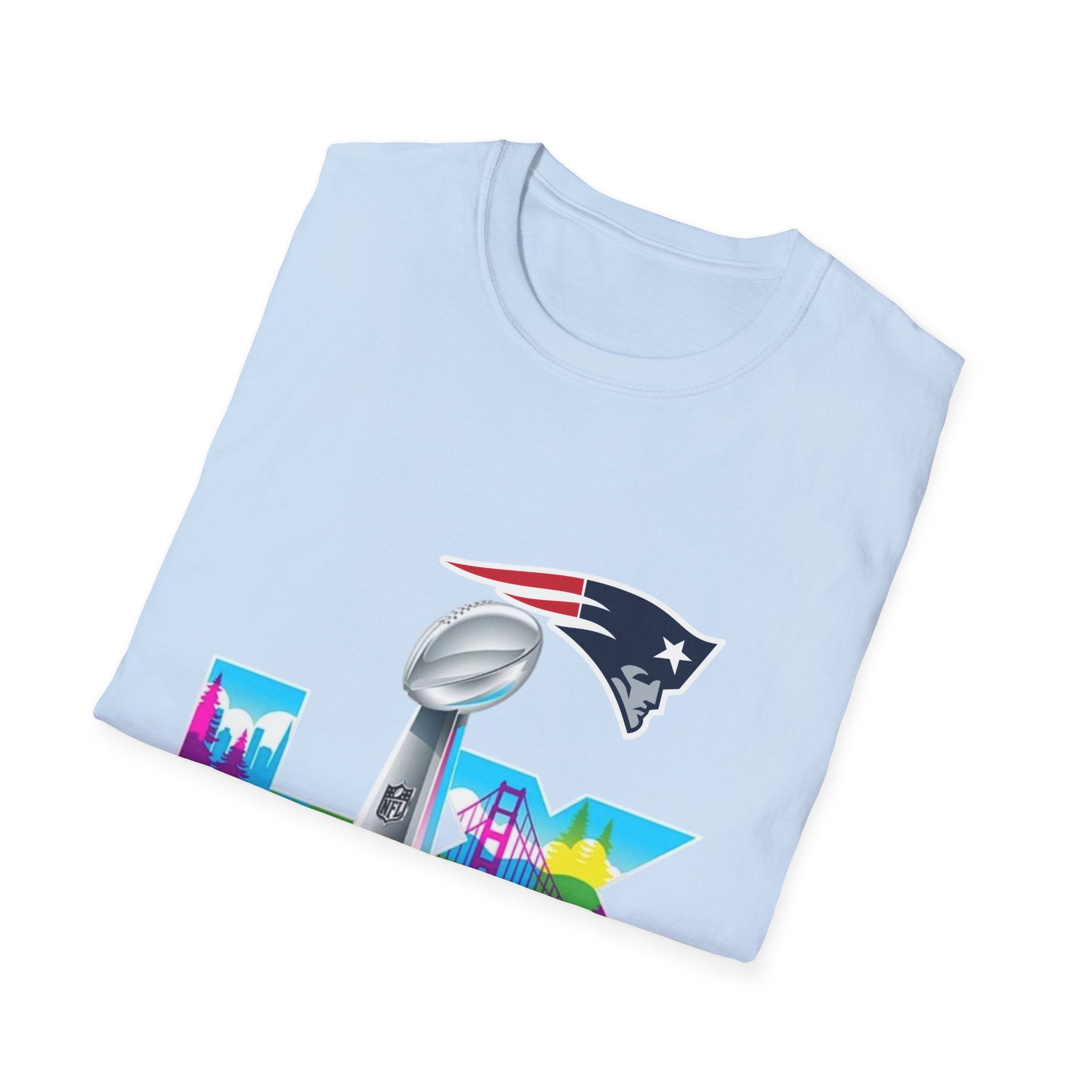 Super Bowl LIX Patriots Logo T-Shirt — Lombardi Trophy & City Skyline Football Tee