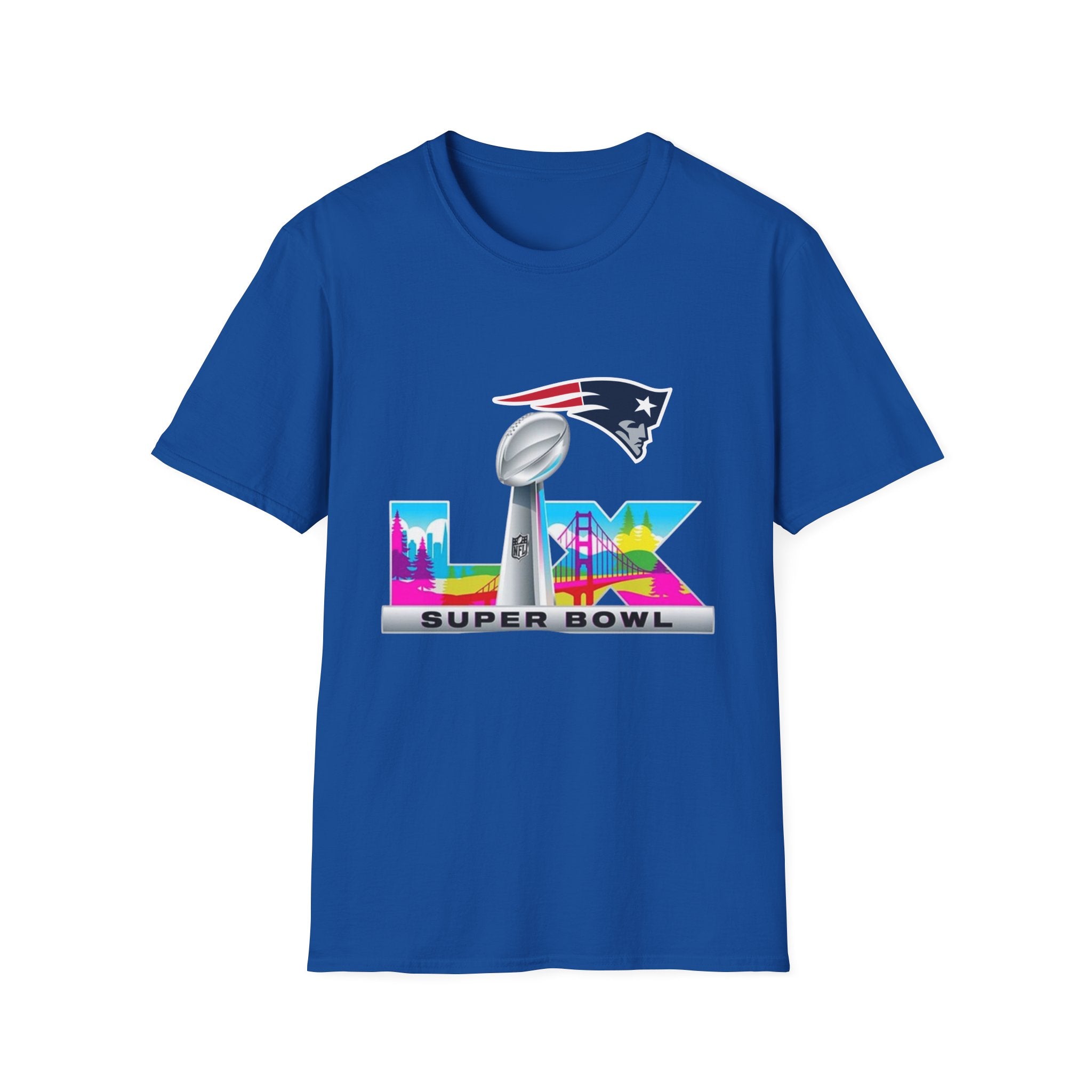 Super Bowl LIX Patriots Logo T-Shirt — Lombardi Trophy & City Skyline Football Tee