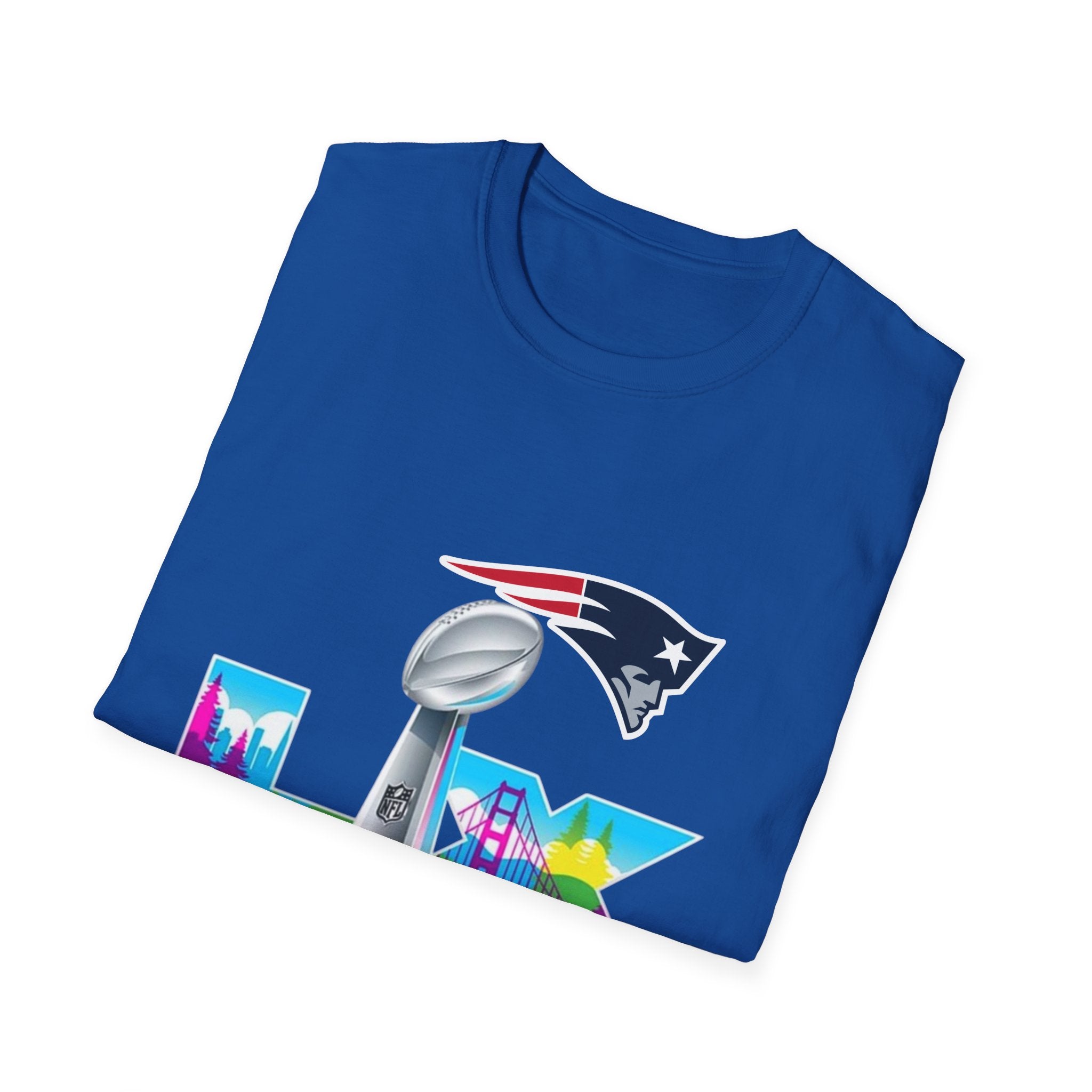 Super Bowl LIX Patriots Logo T-Shirt — Lombardi Trophy & City Skyline Football Tee