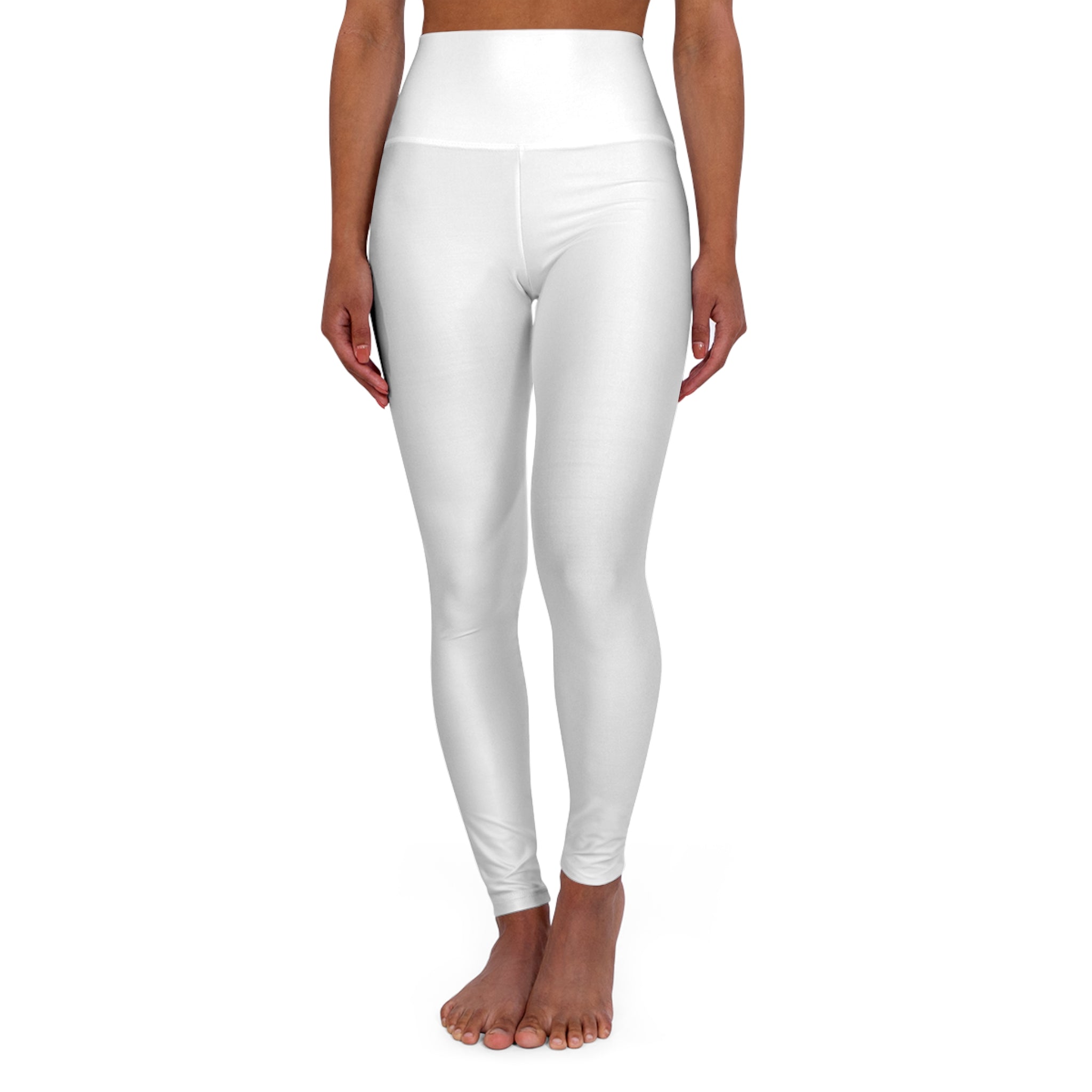 High-Waisted Yoga Leggings — Minimal White AOP with Vertical Back Logo
