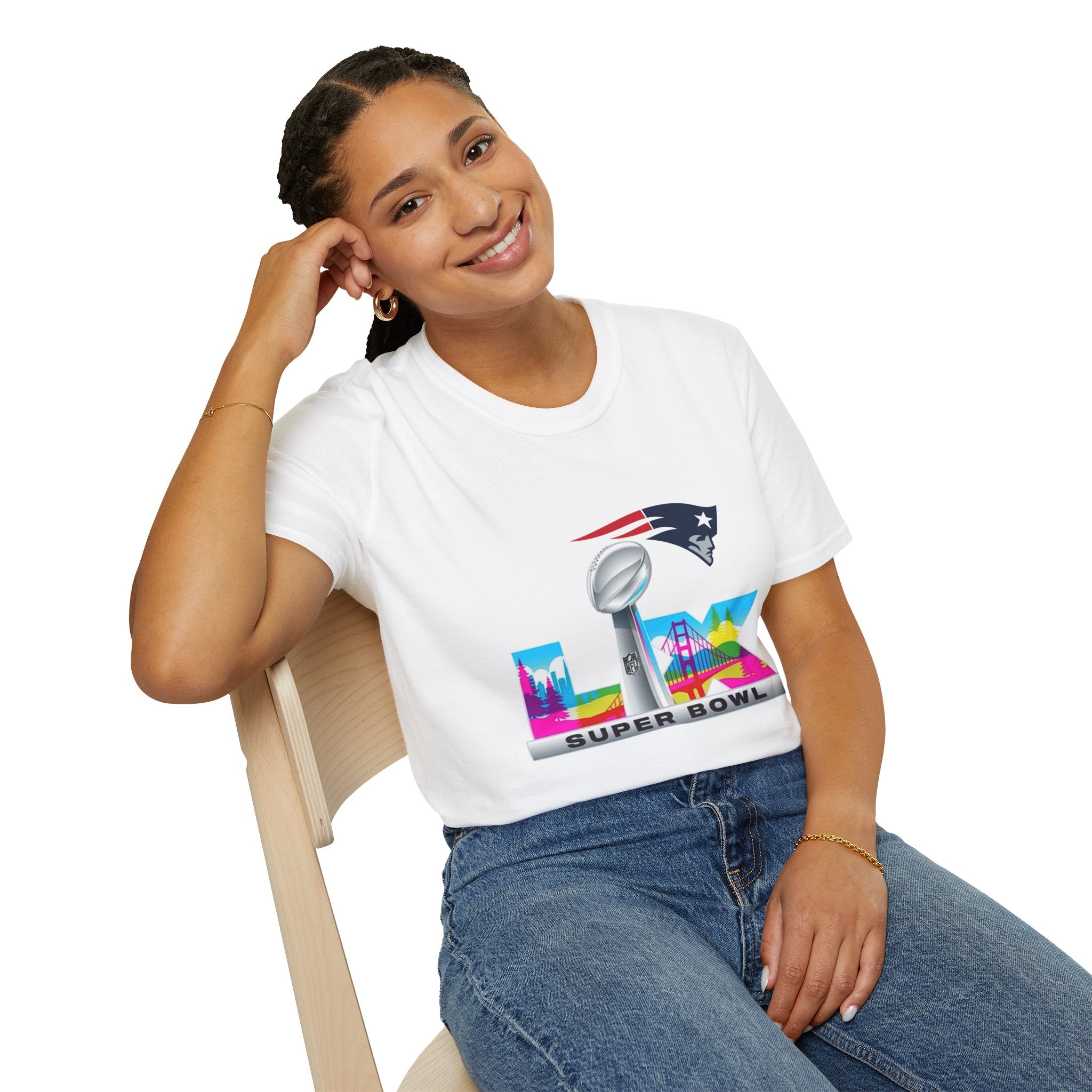 Super Bowl LIX Patriots Logo T-Shirt — Lombardi Trophy & City Skyline Football Tee