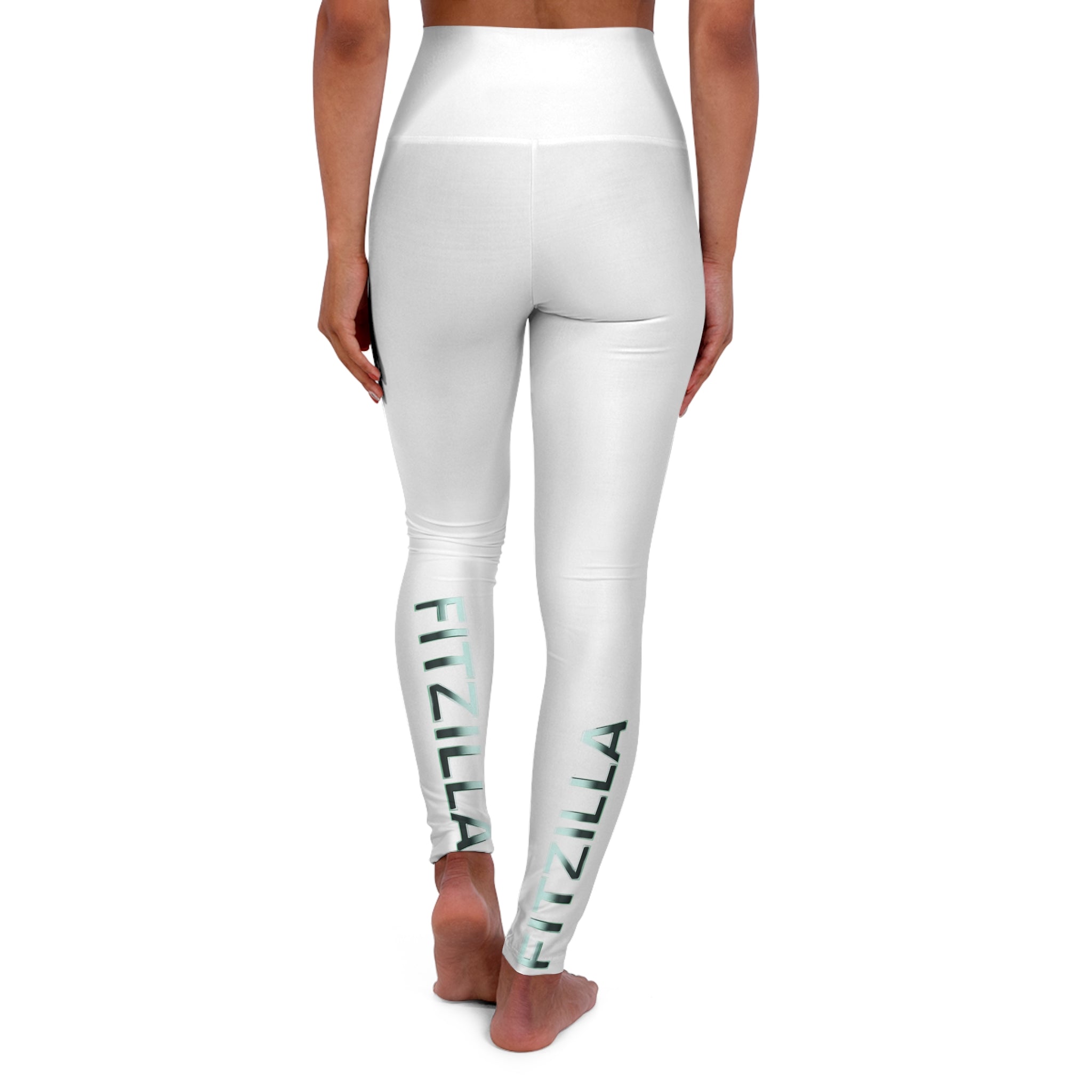High-Waisted Yoga Leggings — Minimal White AOP with Vertical Back Logo