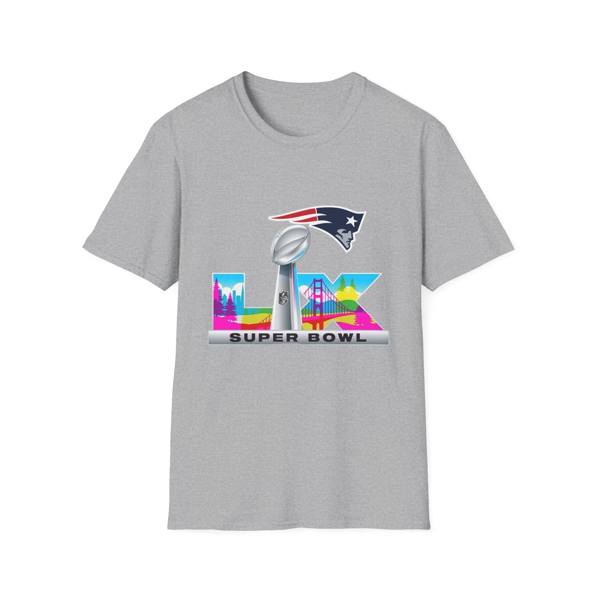 Super Bowl LIX Patriots Logo T-Shirt — Lombardi Trophy & City Skyline Football Tee