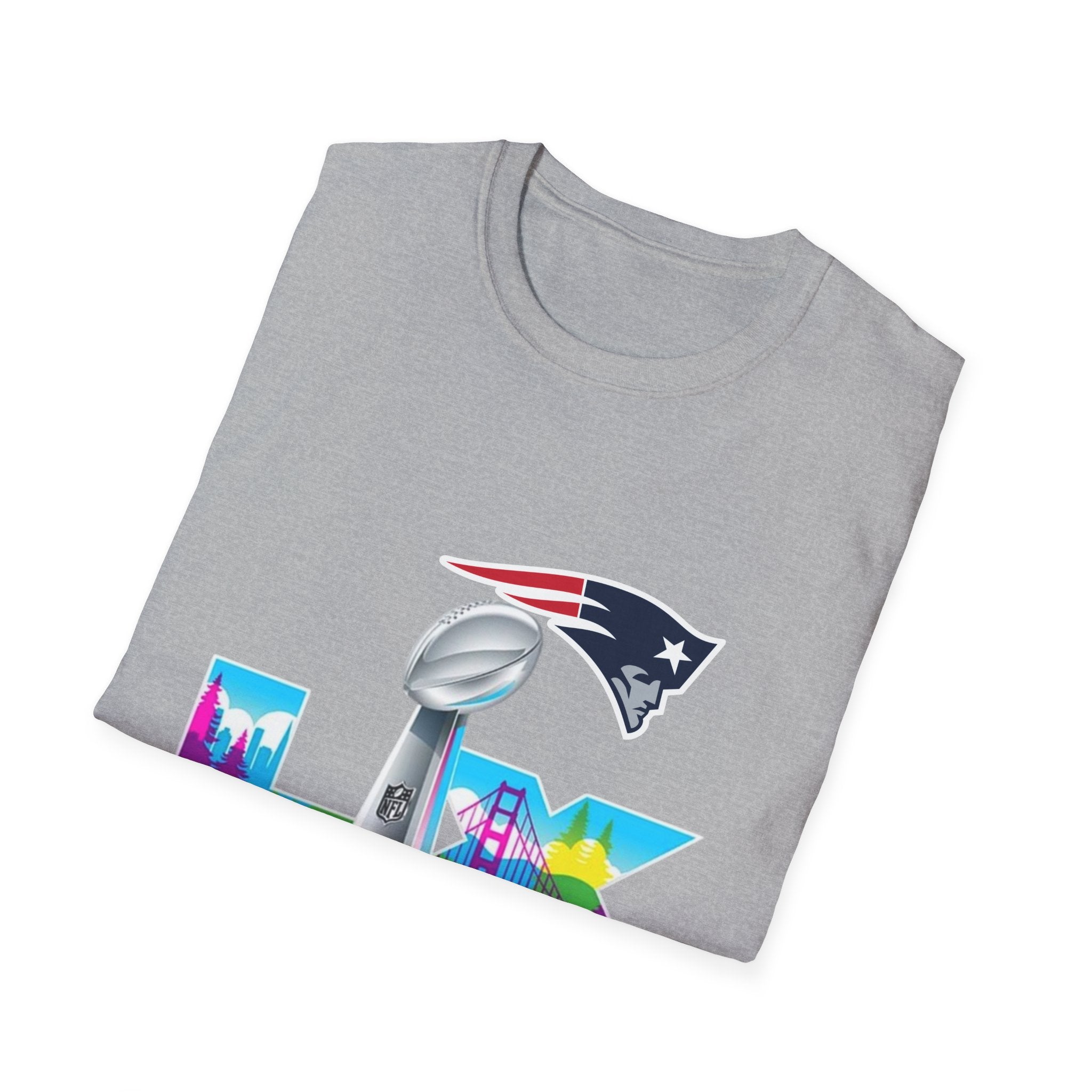 Super Bowl LIX Patriots Logo T-Shirt — Lombardi Trophy & City Skyline Football Tee
