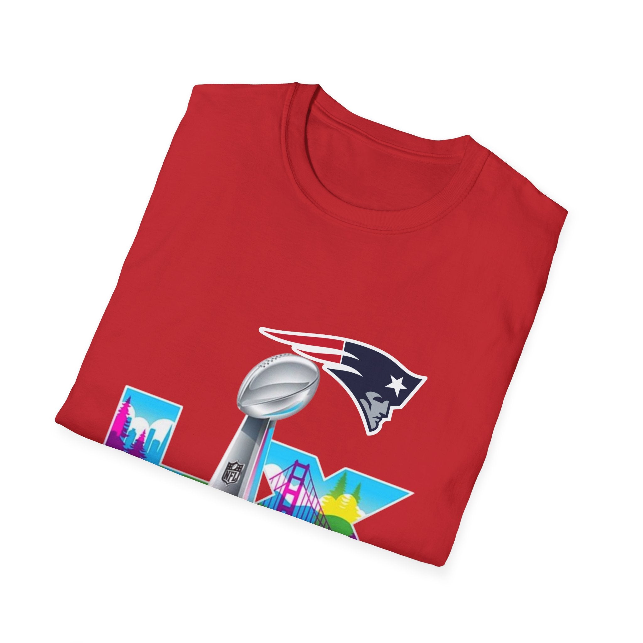 Super Bowl LIX Patriots Logo T-Shirt — Lombardi Trophy & City Skyline Football Tee