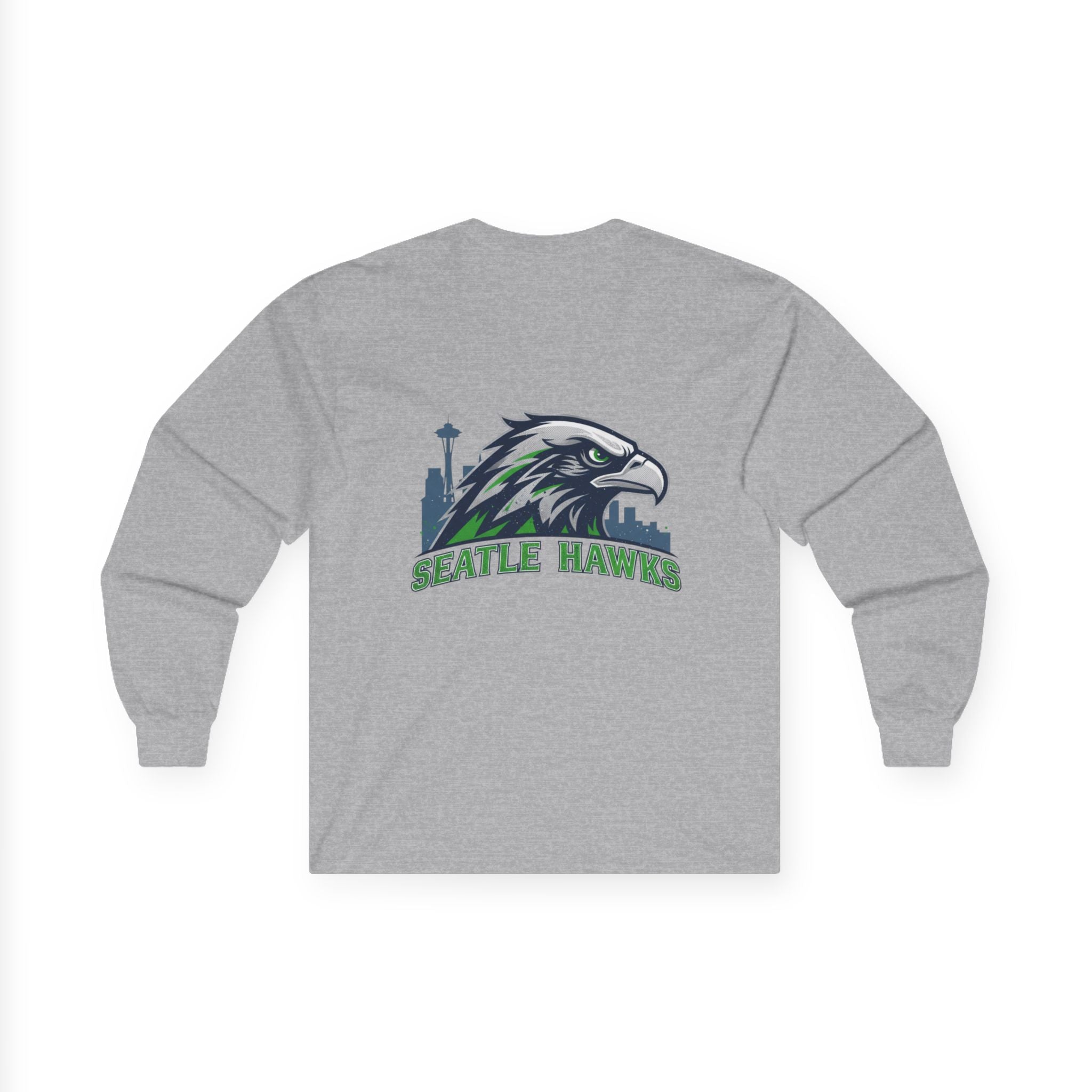 Seattle Seahawks Graphic Long Sleeve Tee — Night Skyline & Hawk Logo