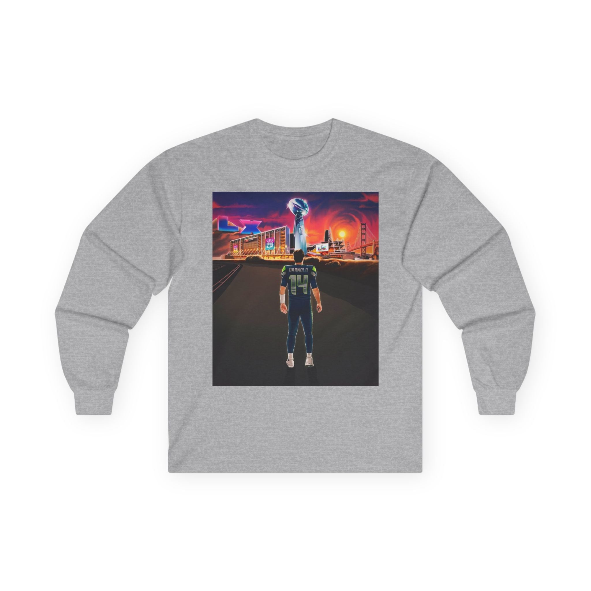 Seattle Seahawks Graphic Long Sleeve Tee — Night Skyline & Hawk Logo