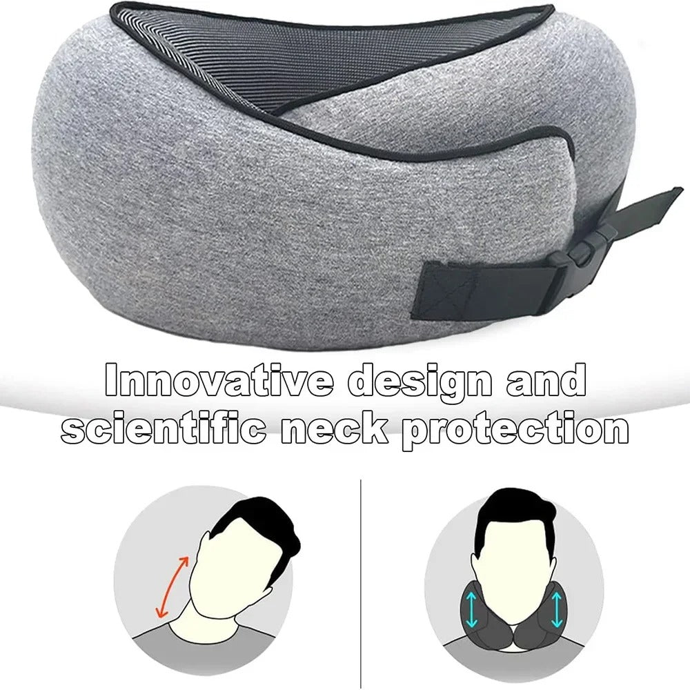 Memory Cotton U-Shaped Travel Pillow with Storage
